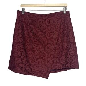 Madewell Burgundy Cottagecore Lace Wrap Mini Skirt Asymmetrical Floral Maroon 12